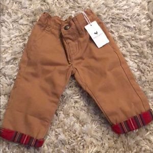 Dark brown soft little boy pants with red plaid